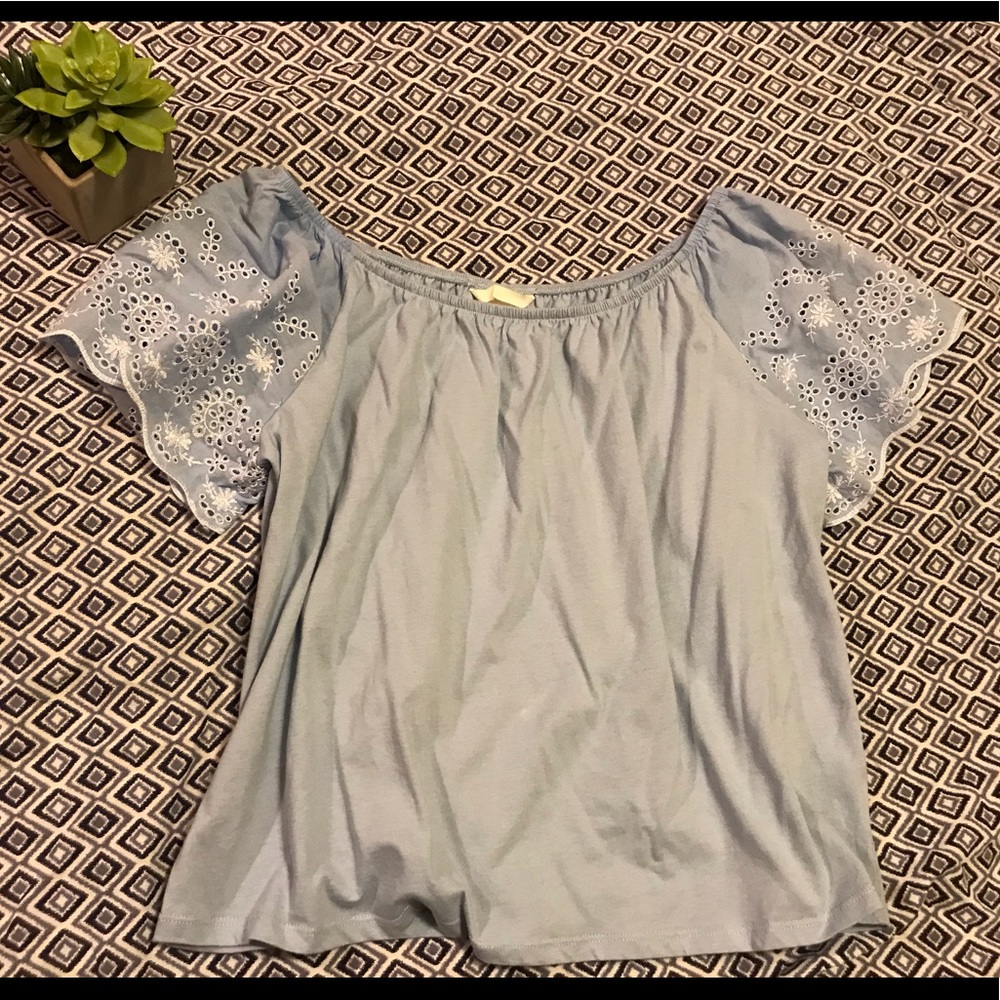 H&M blue + lace off the shoulder top!!